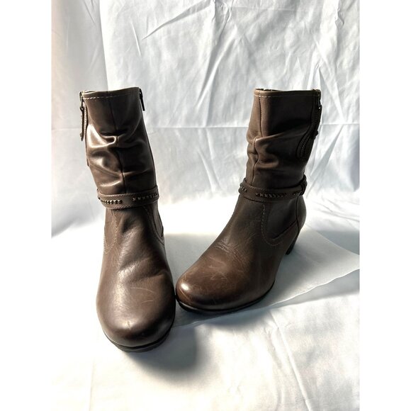 Abeo Biosystem Brown Leather Ankle Boots Size 9.5M With Zipper & Studded Strap - Picture 1 of 15